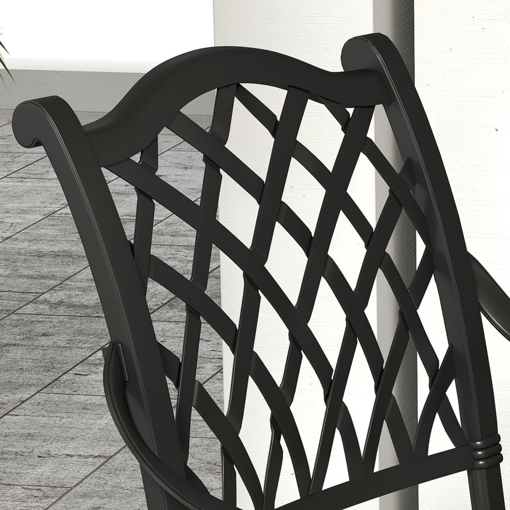 Outsunny 7-PC Cast Aluminium Patio Dining Set w/ Umbrella Hole & Cushion, Black