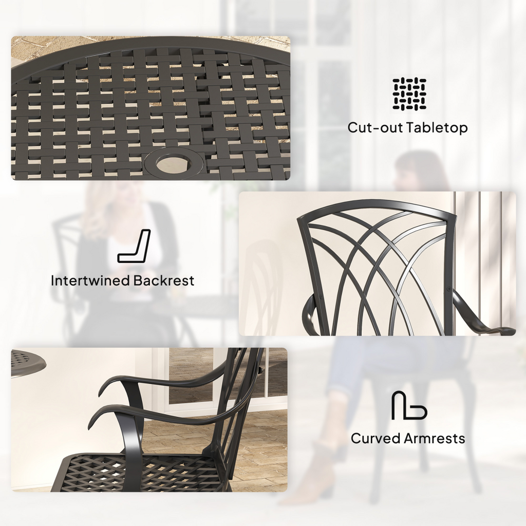 Cast Aluminium 2-Seater Outdoor Garden Table & Chair Set Brown
