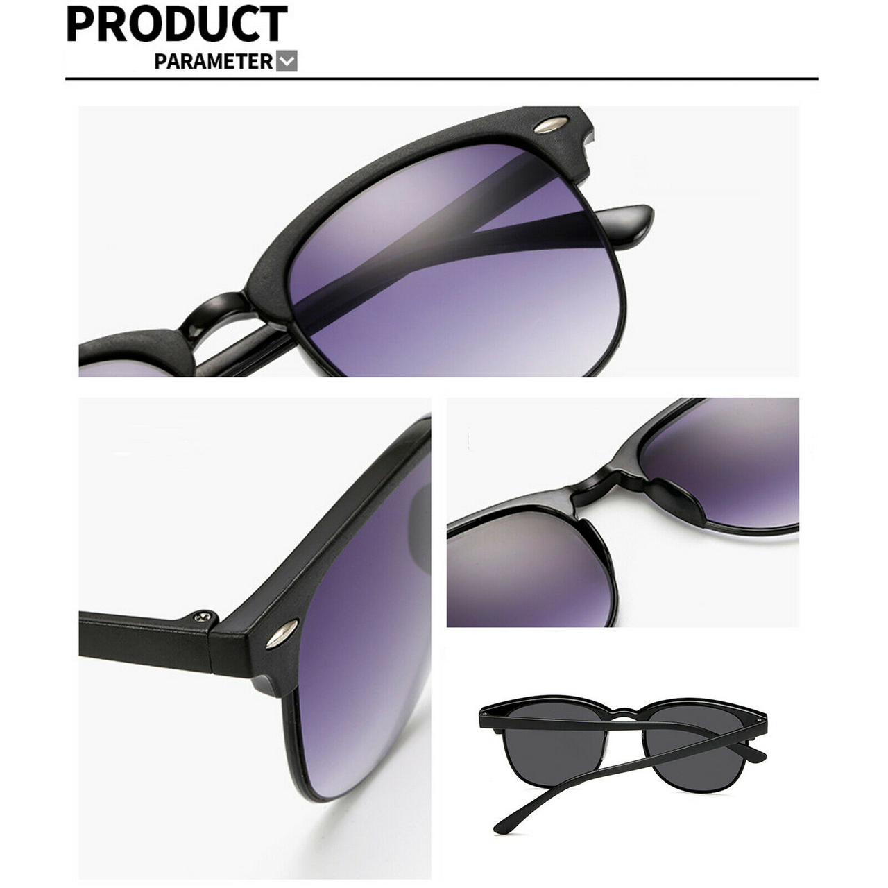 Mens Black Horn Rimmed Half Frame Polarised Driving Fishing Sunglasses UV400