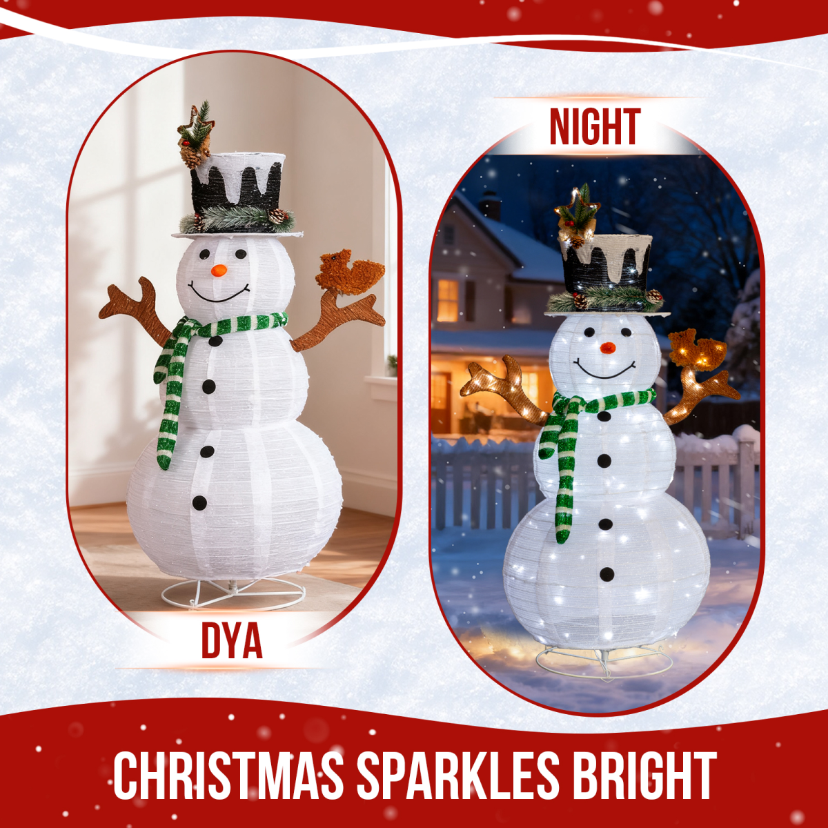 1.2M Lighted Snowman and Squirrel Christmas Yard Decorations, Pre-lit Pull Up Snowman with 120 White LEDs, for Xmas Outdoor Holiday Indoor Decor Lighted Holiday Displays, White