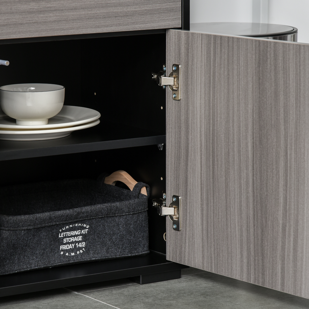 Side Cabinet  2 Door Cabinet and 2 Drawer for Home Office Grey Black