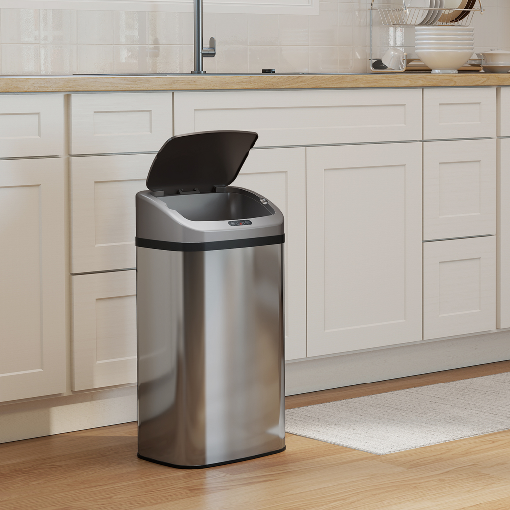 HOMCOM 48L Sensor Bin, Stainless Steel Kitchen Bin with Automatic Close