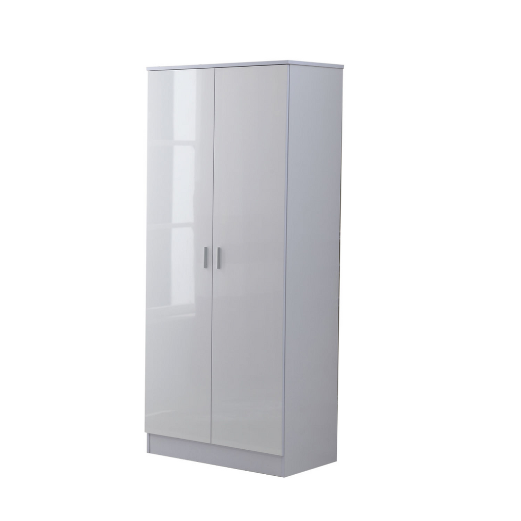 Tall White High Gloss Wardrobes 3 Pc Chest Bedside Table 7 Drawer