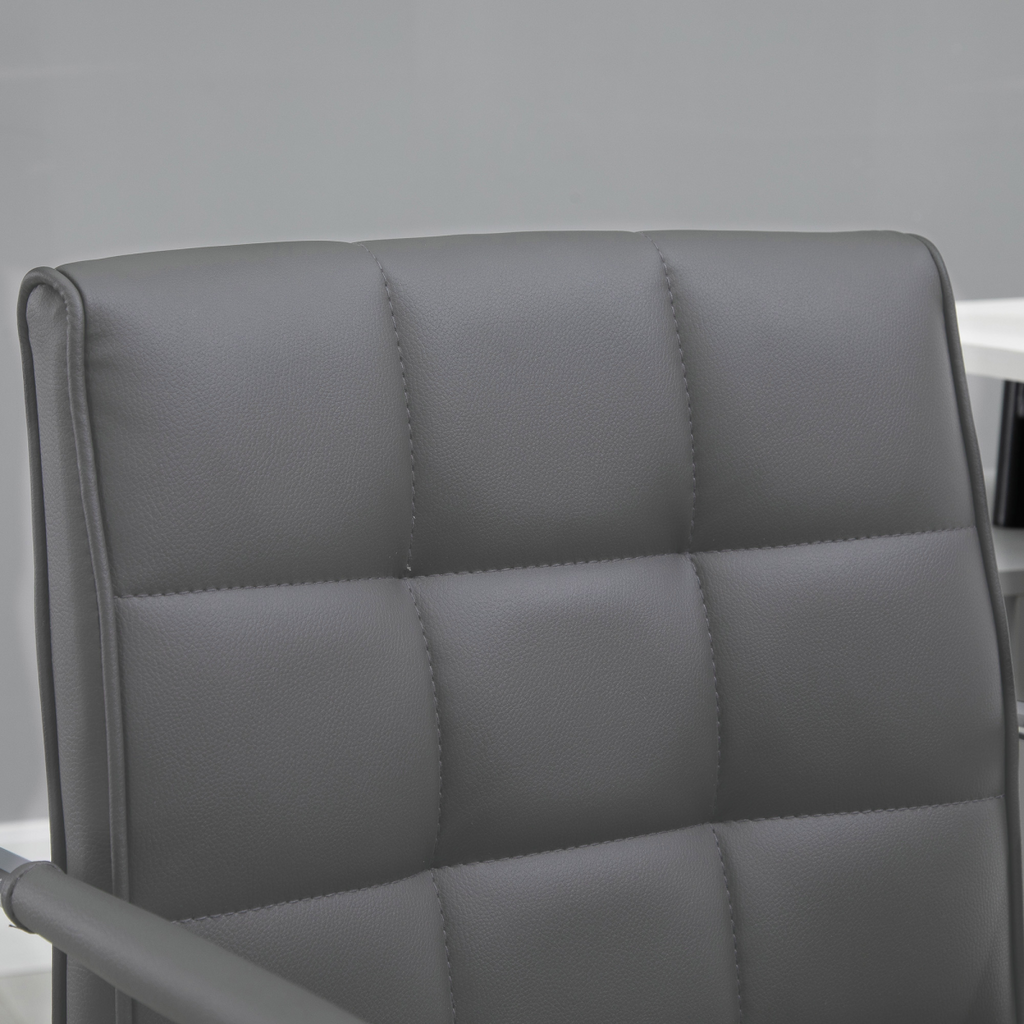 Mid Back PU Leather Home Office Chair Swivel Desk Chair with Arm, Wheel, Grey