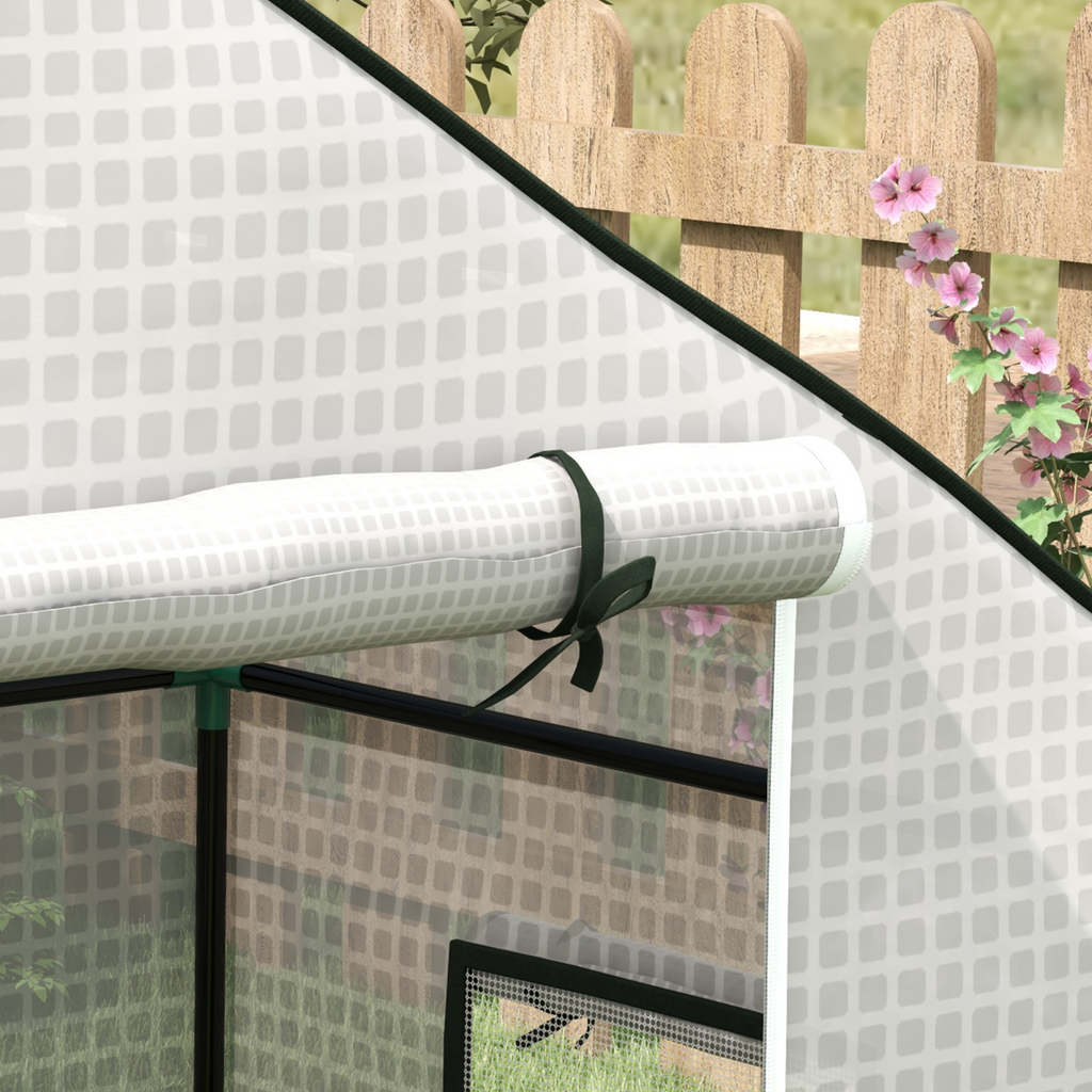 Outsunny PE Greenhouse Cover Replacement with Door and Mesh Windows, White