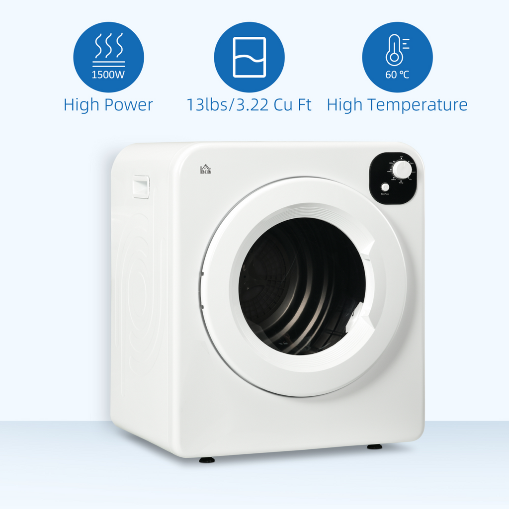 HOMCOM 6kg Vented Tumble Dryer with 7 Dry Programmers for Small Spaces White