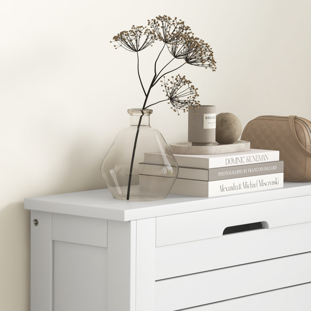 HOMCOM Narrow Shoe Storage Cabinet with 3 Flip Drawers, White