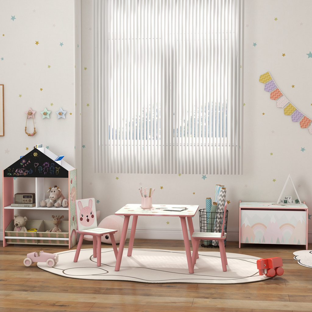 ZONEKIZ Kids Table and Chairs, Childrens Desk with 2 Chairs, Pink