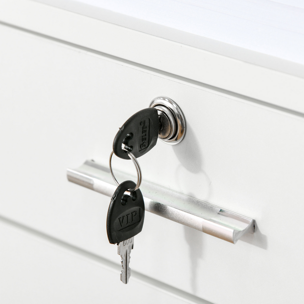 Mobile File Cabinet Lockable Documents Storage w/ 5 Wheels White Vinsetto