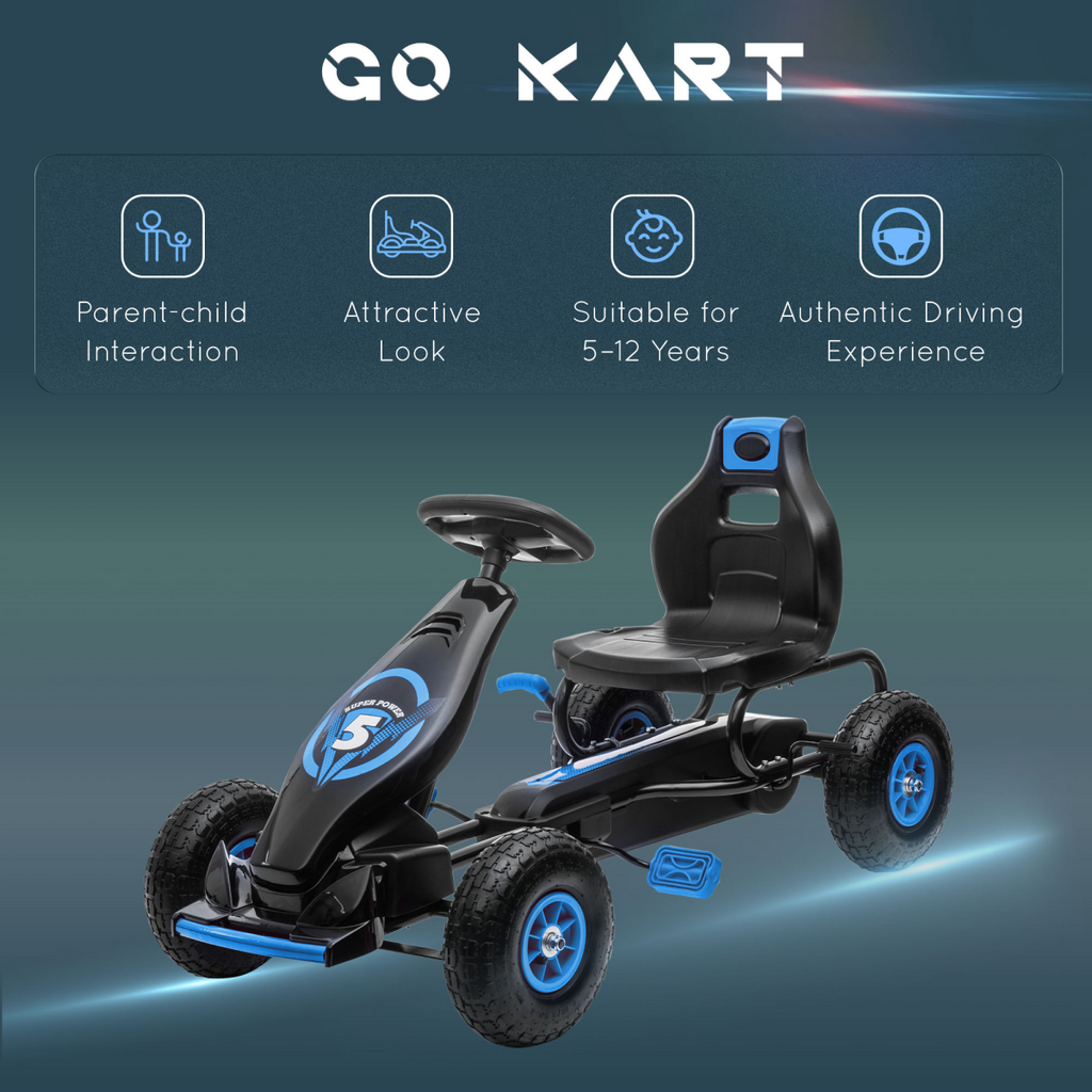HOMCOM Children Pedal Go Kart w/ Adjustable Seat, Rubber Wheels, Brake, Blue