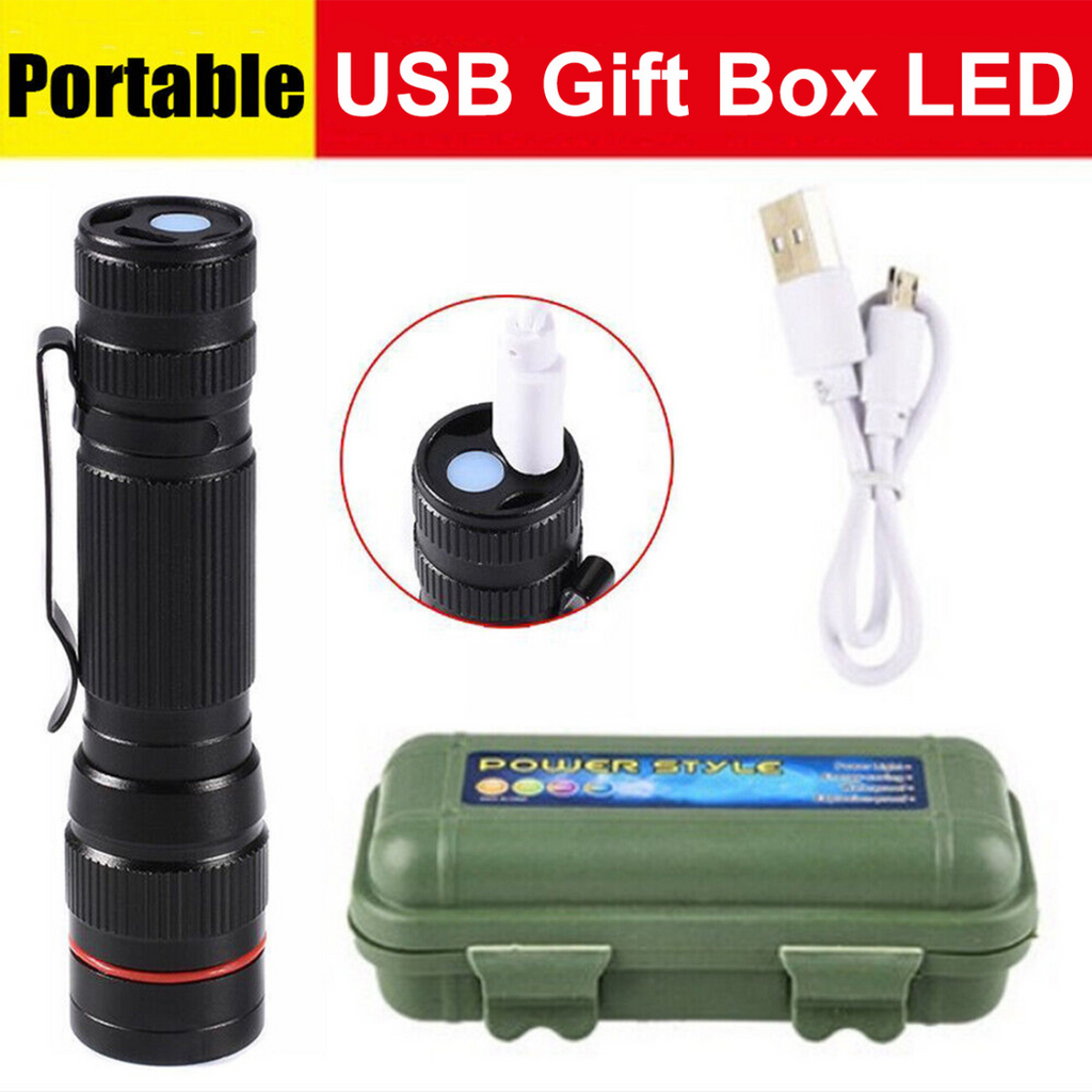 2 Pack USB Rechargeable LED Flashlight Adjustable Focus 3-Modes Outdoor Mini Flashlight