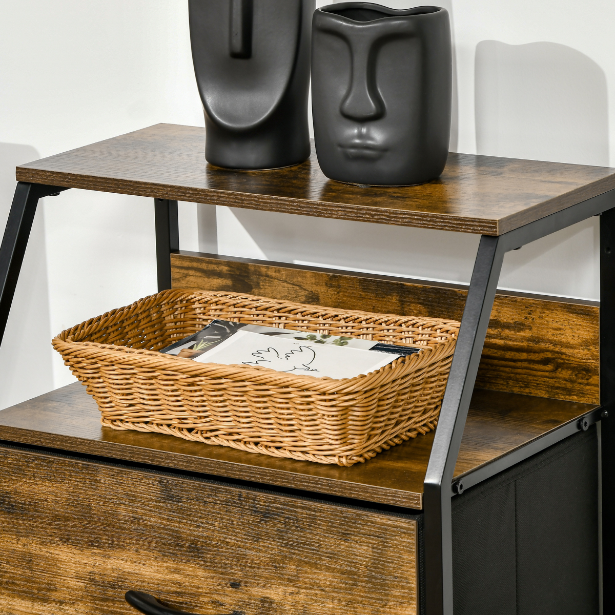 HOMCOM Industrial 3 Drawers Storage Cabinet w/ Display Shelves for Living Room