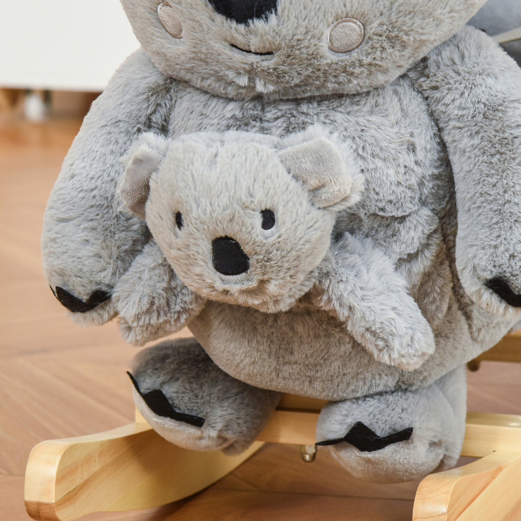 Kids Plush Ride-On Rocking Horse Koala-shaped Toy w/ Gloved Doll Grey
