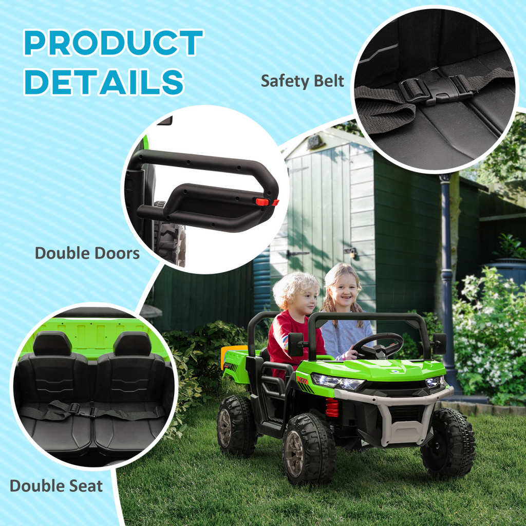 HOMCOM 12V Two-Seater Kids Electric Ride-On Car with Electric Bucket - Green