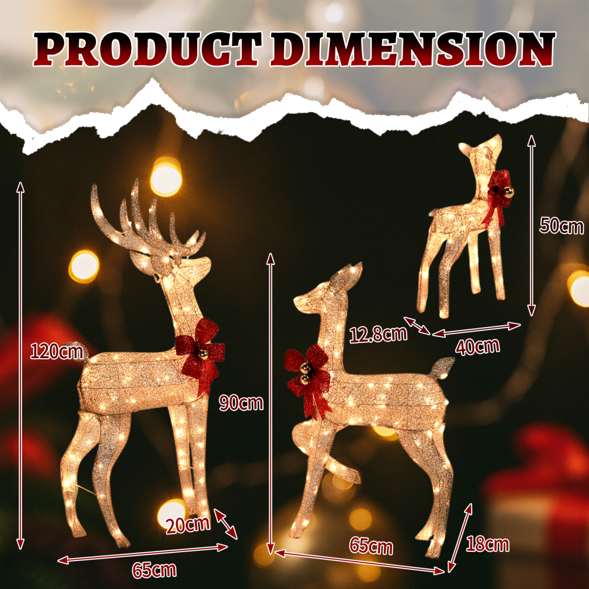 3-Piece Lighted Christmas Reindeer Family Set Outdoor Decorations