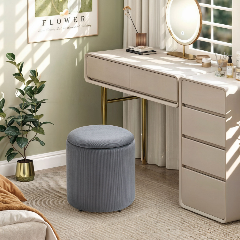 HOMCOM Fabric Storage Ottoman with Removable Lid, Set of 2, Light Grey