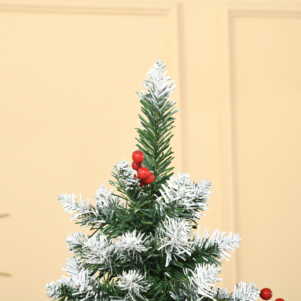 6FT Artificial Christmas Tree Pencil Tree Berries Pinecones Foldable Feet Green