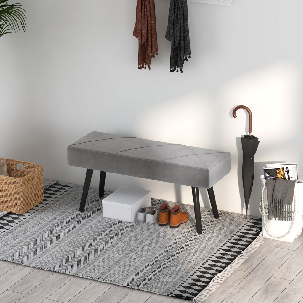 HOMCOM End of Bed Bench, Upholstered Hallway Bedroom with Steel Legs, Grey