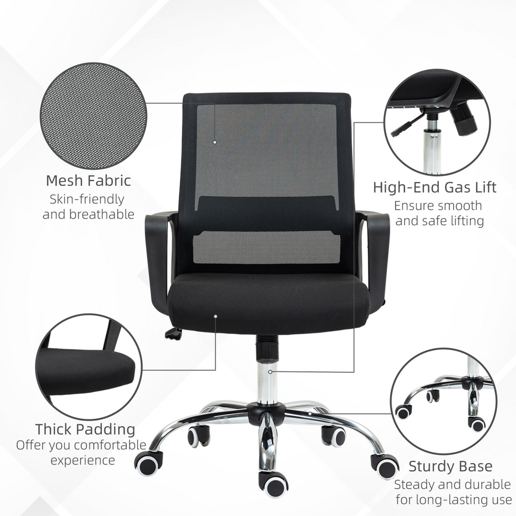 Vinsetto Mesh Office Chair Desk Chair with Swivel Seat Adjustable Height Black