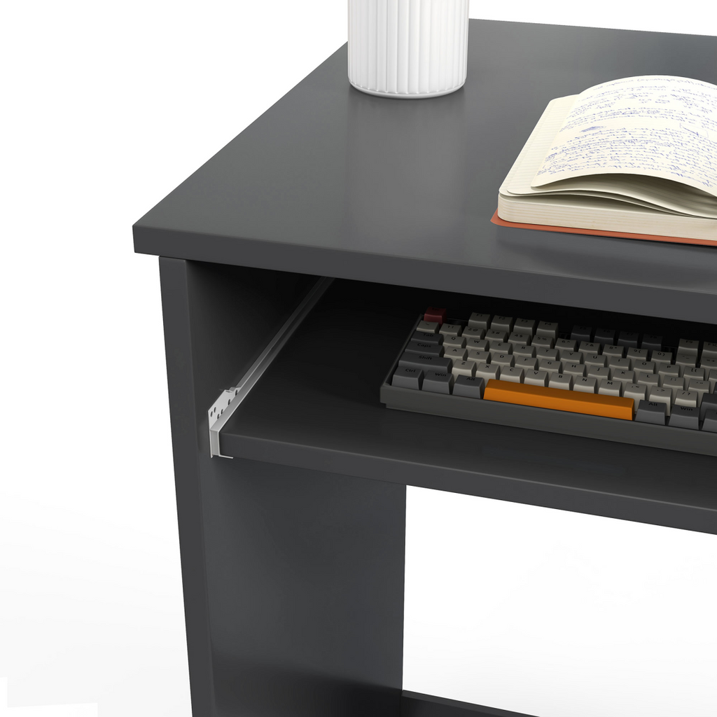 HOMCOM Compact Computer Table with Keyboard Tray Drawer Study Office Work, Grey