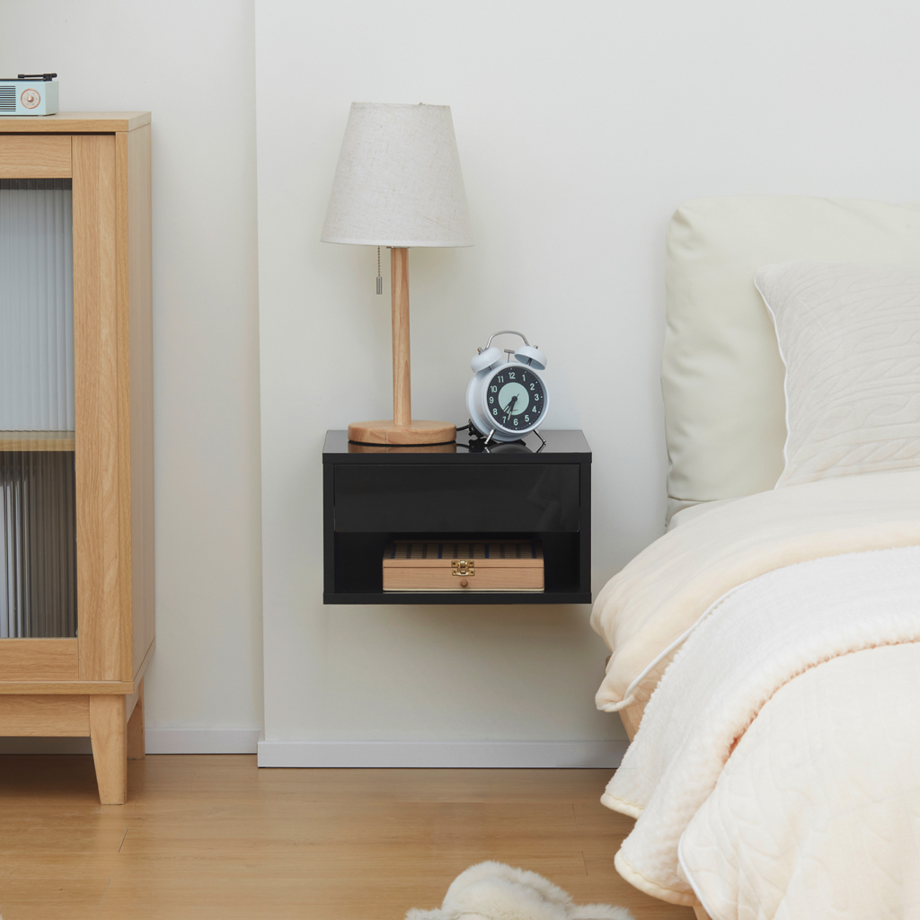 HOMCOM Floating Bedside Table Set of 2 Wall Mounted Nightstand W/ Drawer Black