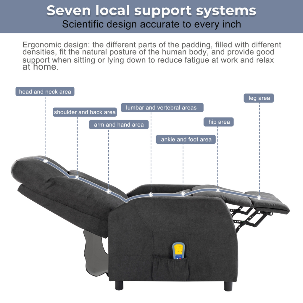 Fabric With 6-Point Massage Heating Function Electric Recliner Black
