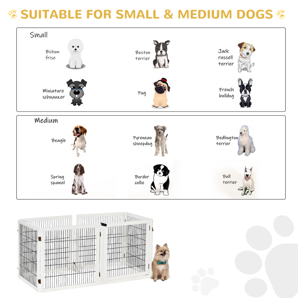 Freestanding Pet Dog Gate 6 Panel Foldable Wooden Playpen 432cm Long Pawhut
