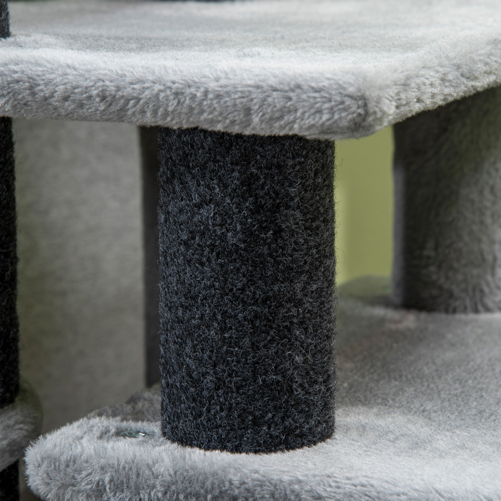 Cat Steps for Bed, Sofa Adjustable Height w/ Hanging Ball - Grey Pawhut