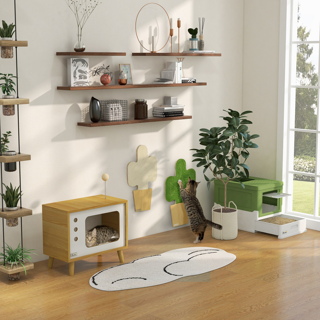 PawHut Hooded Cat Litter Box, Pet Toilet w/ Scoop, Tray - Light Green