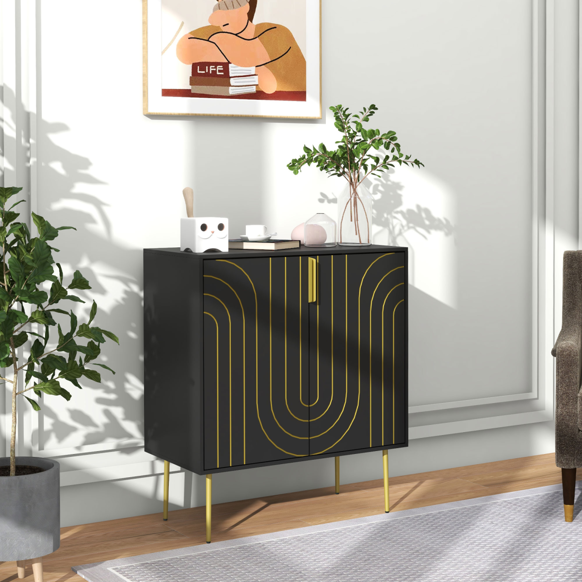 HOMCOM Freestanding Storage Cabinet with Adjustable Shelf for Living Room