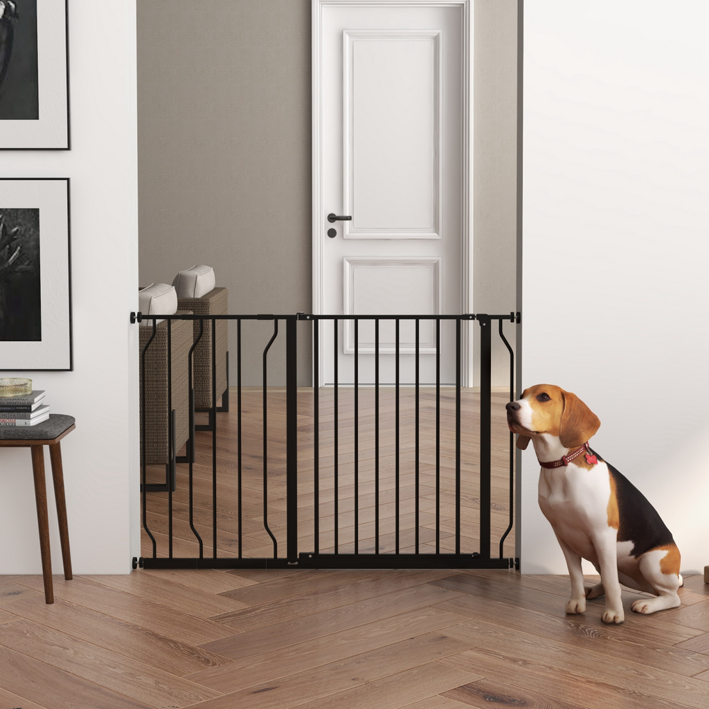 PawHut Dog Gate Wide Stair Gate with Door Pressure Fit, 75-115W cm, Black