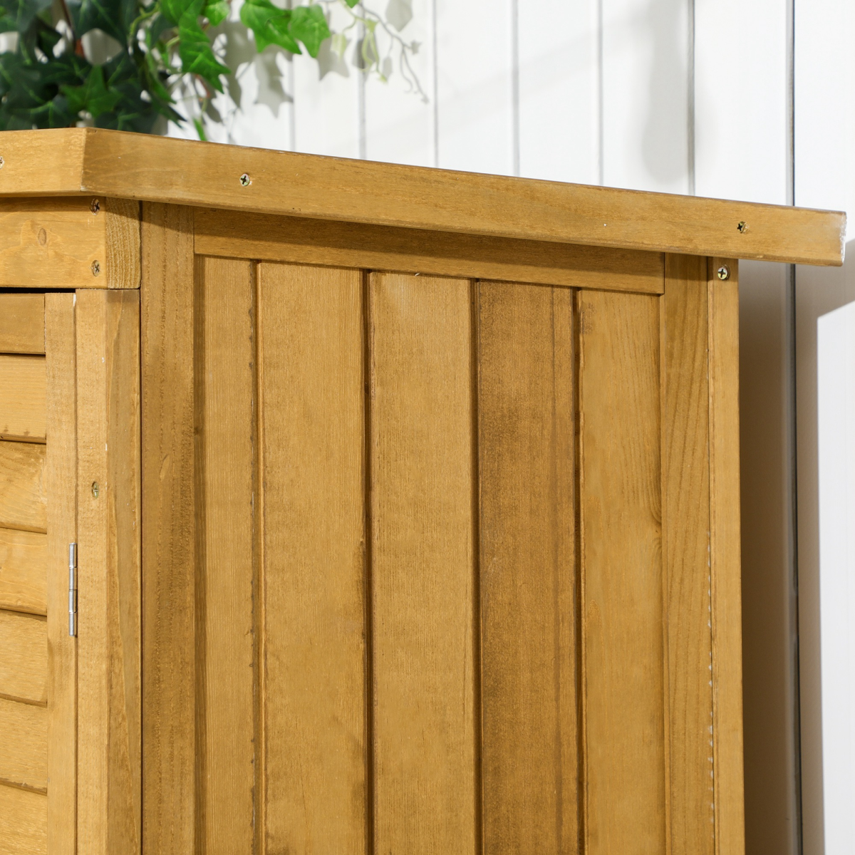 Wooden Garden Storage Shed Unit, 3-Tier Shelves Tool Cabinet Organizer