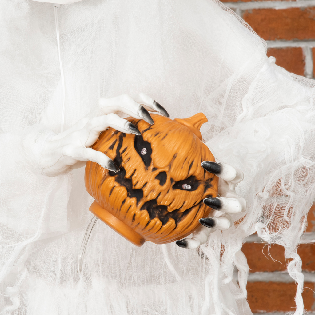 72 Inch Halloween White Witch Holding Pumpkin Skeleton Ghost Motion Lighted Up