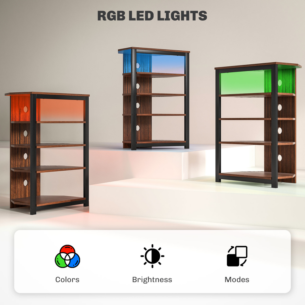 HOMCOM TV Stand with Lights, 4-Tier Storage Shelves for TVs up to 29"