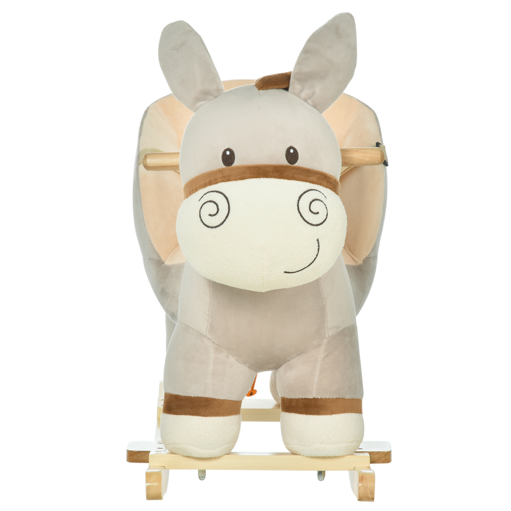 Cute Kids Ride-On Rocking Donkey Sound Handlebars Seat Belt Plush Body HOMCOM