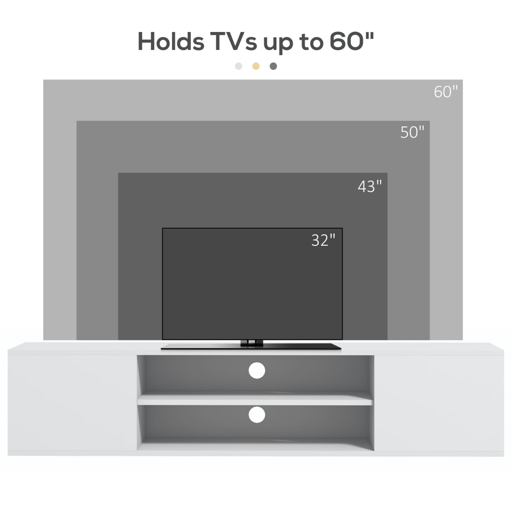 HOMCOM Floating TV Unit for 60" TVs W/ Shelves and Cabinets, White