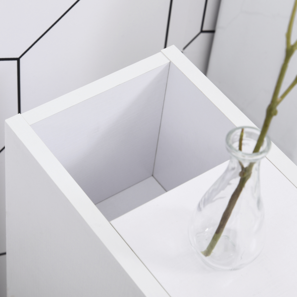 Slimline Bathroom Storage Unit with 2 Drawers 2 Open Compartments Wheels White