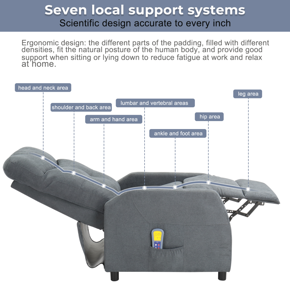 Fabric With 6-Point Massage Heating Function Recliner Light Gray