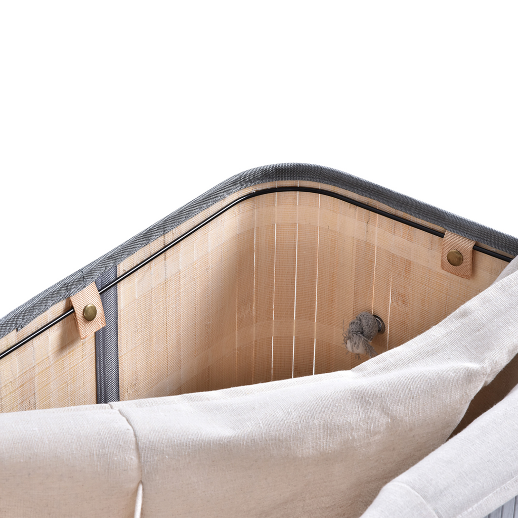 100L Flip Lid Bamboo Laundry Basket Grey