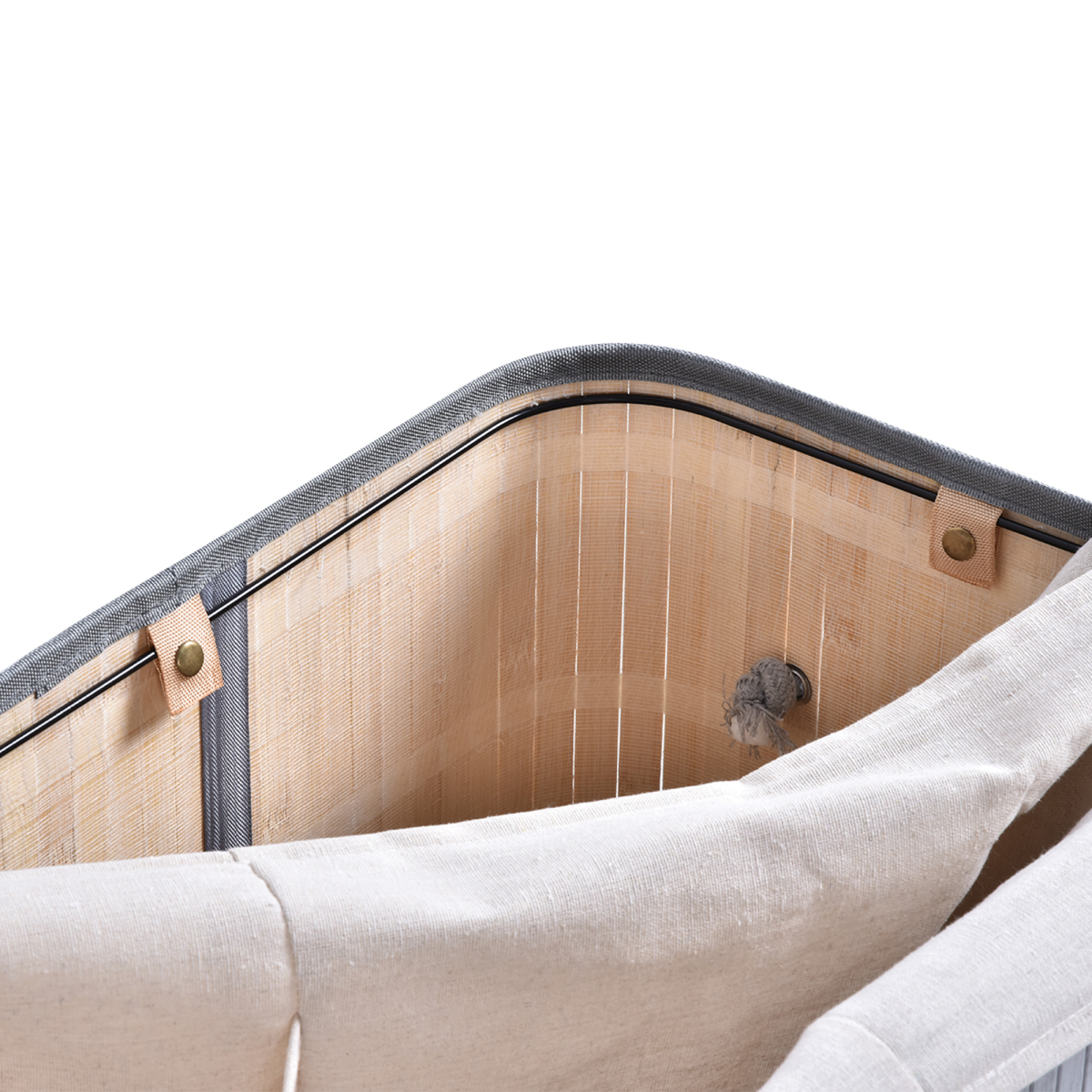 100L Flip Lid Bamboo Laundry Basket Grey