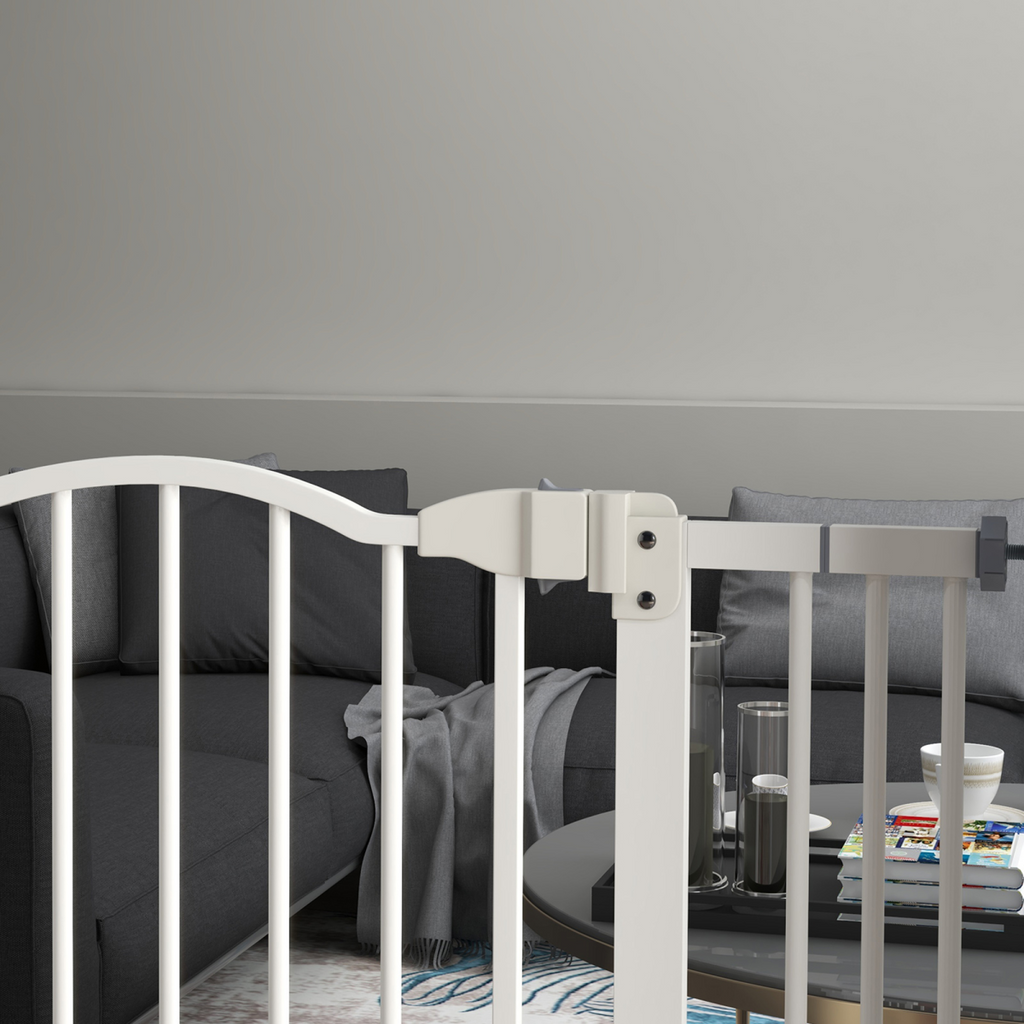 PawHut 74-80cm Adjustable Metal Pet Gate Safety Barrier w/ Auto-Close White