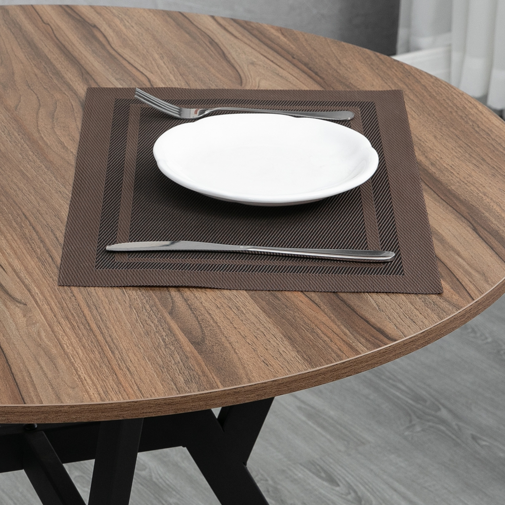 Industrial Dining Table with Round Top Steel Legs for Kitchen Dining Room Brown