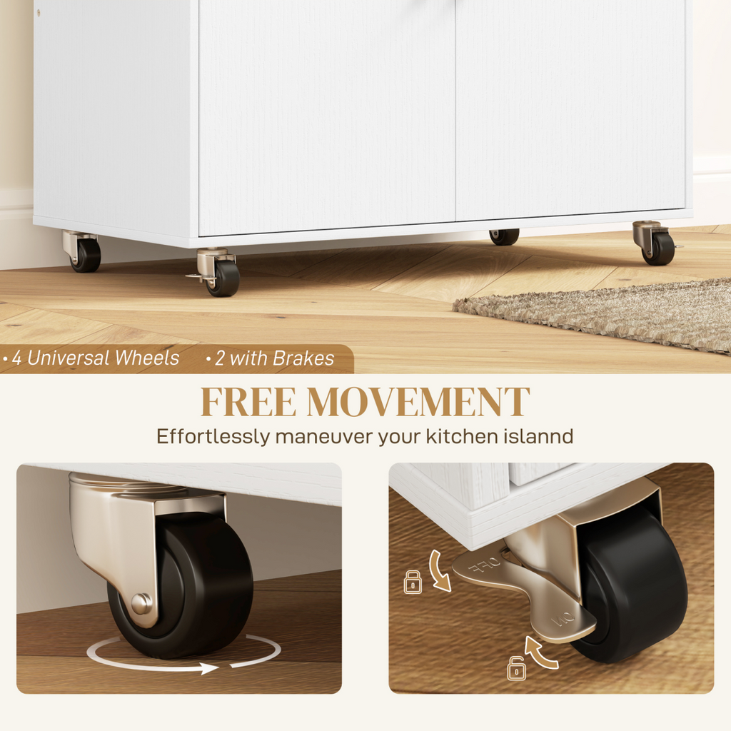 HOMCOM Kitchen Island with Drop Leaf, Rolling Kitchen Storage Trolley, White