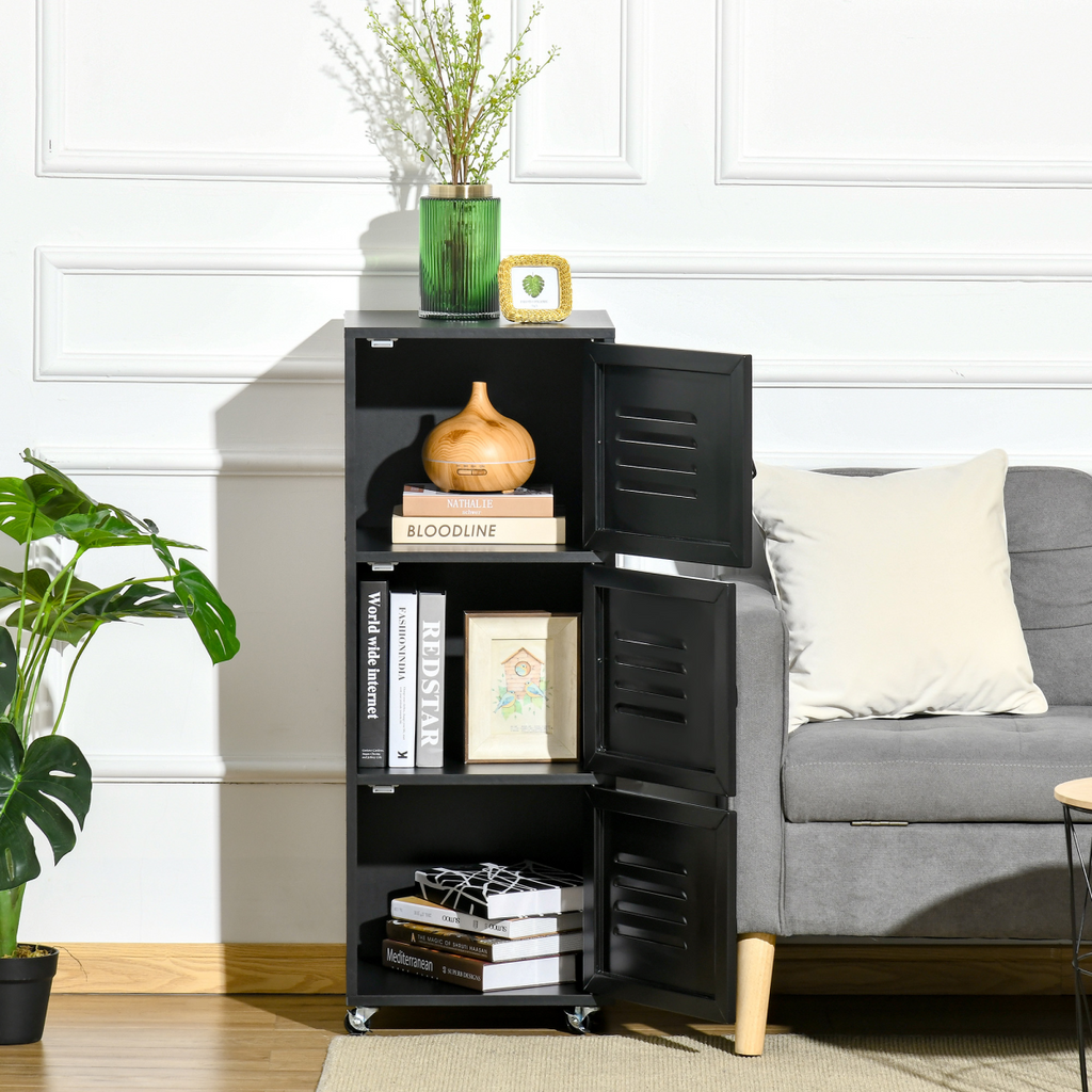 Rolling Storage Cabinet 3-Tier Mobile File Cabinet with Wheels Black