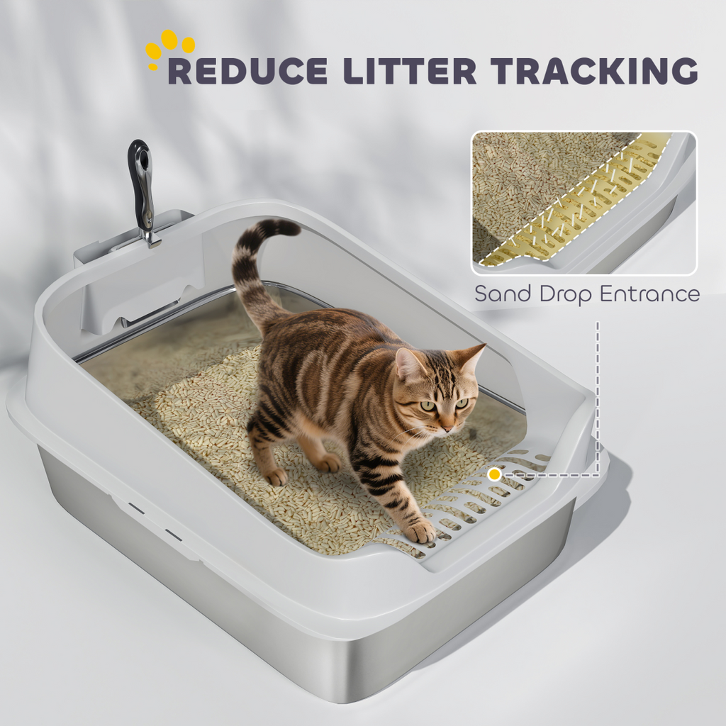 Extra-Large Stainless Steel Cat Litter Box with High Sides – 60cm