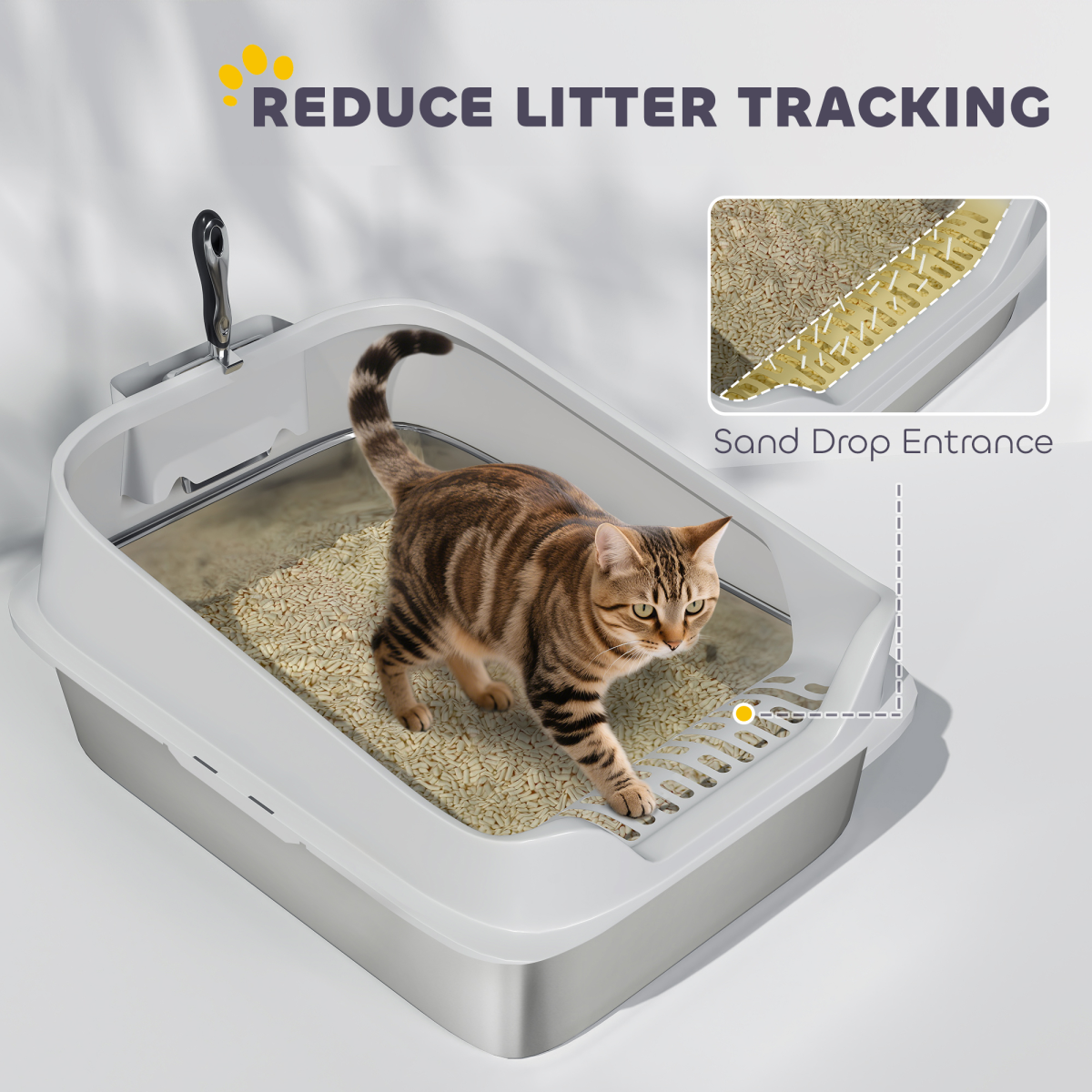 Extra-Large Stainless Steel Cat Litter Box with High Sides – 60cm
