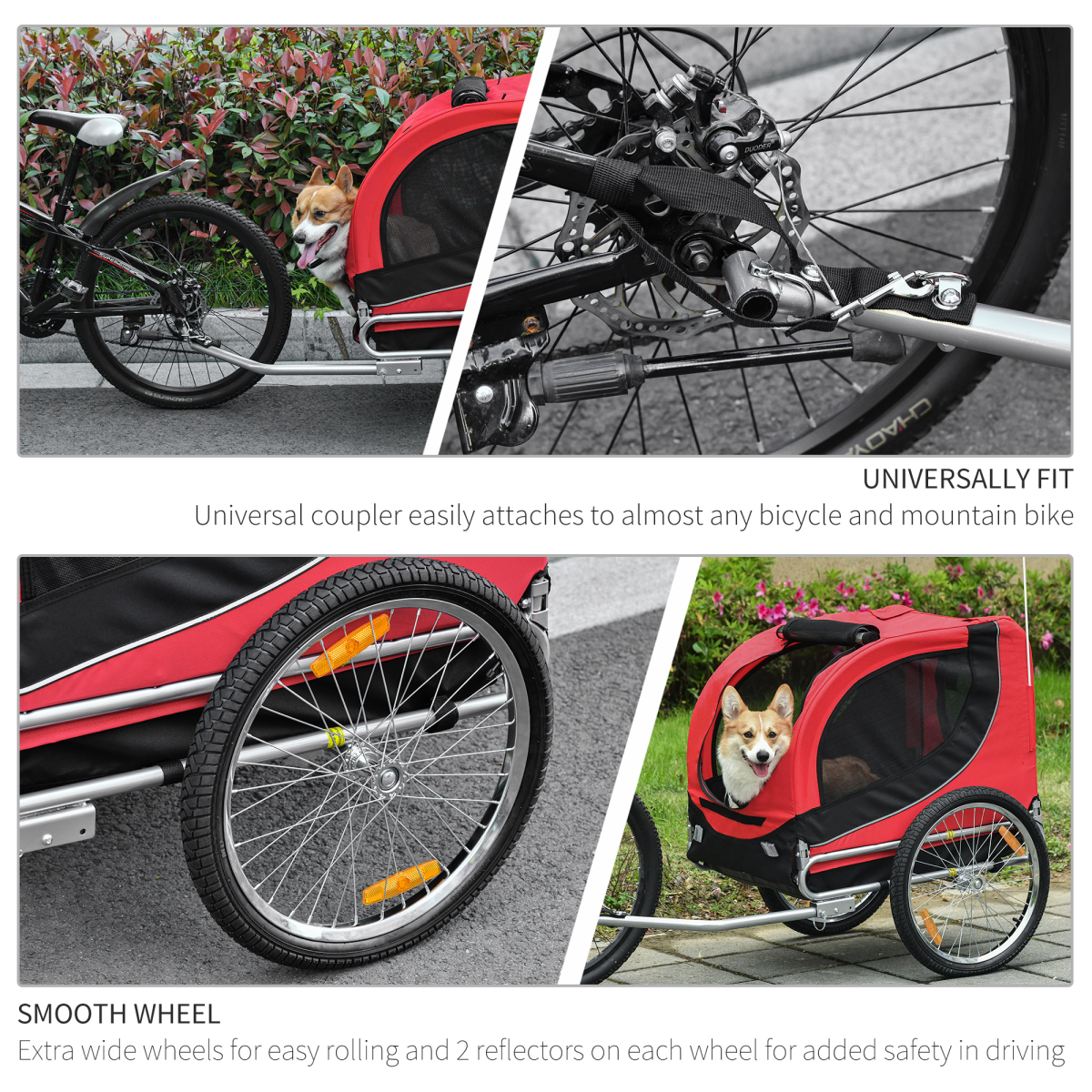 Dog Bike Trailer Pet Cat Carrier for Small Medium Puppy Travel Black and Red