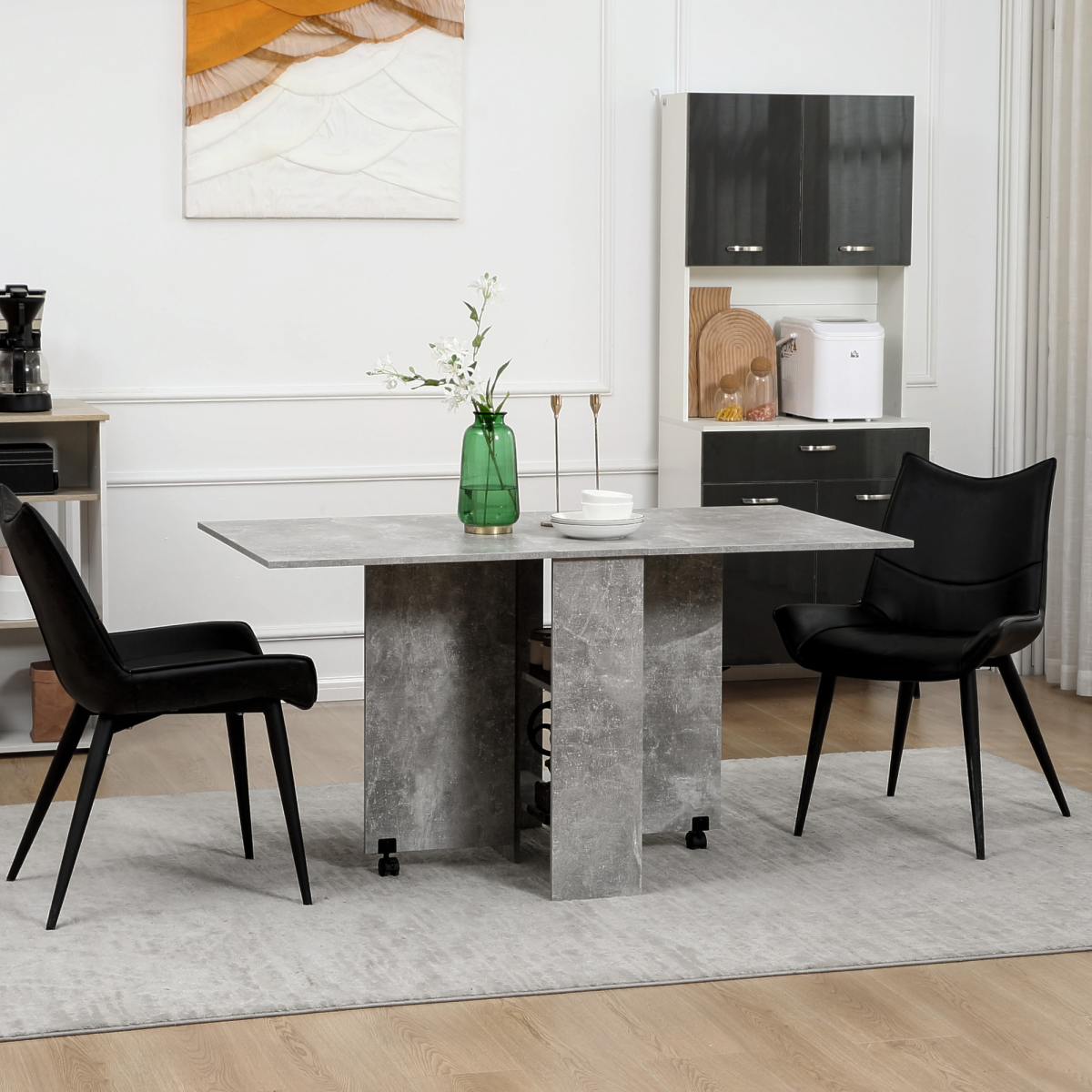 HOMCOM Rolling Drop Leaf Dining Table Folding Kitchen Table with Open Shelves