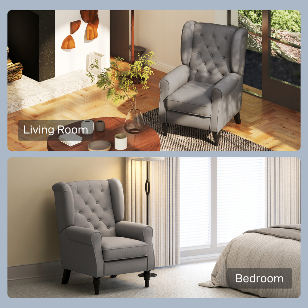 Accent Armchair Home Furniture Retro Tufted Club Wood Fabric Dark Grey