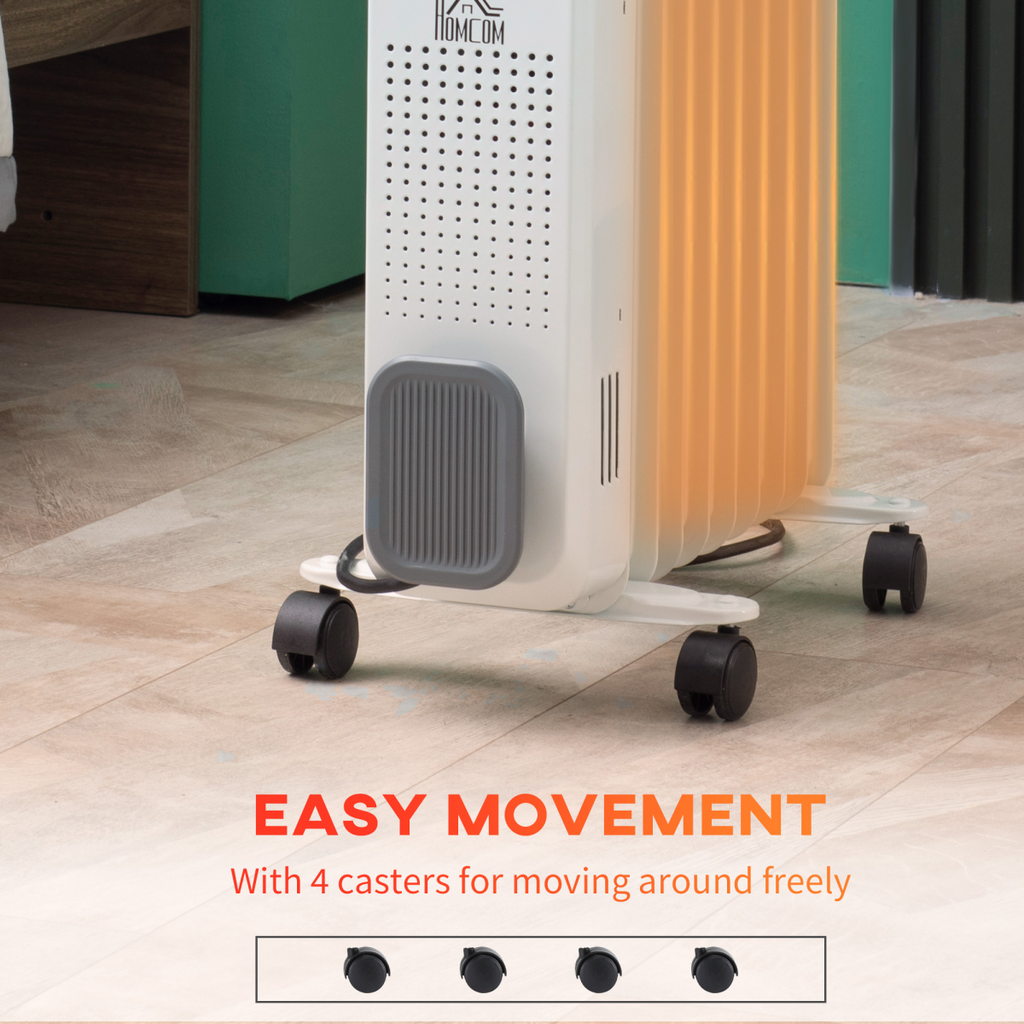 2180W Oil Filled Radiator, 3 Settings, Safe Power-Off, 9 Fins Radiator